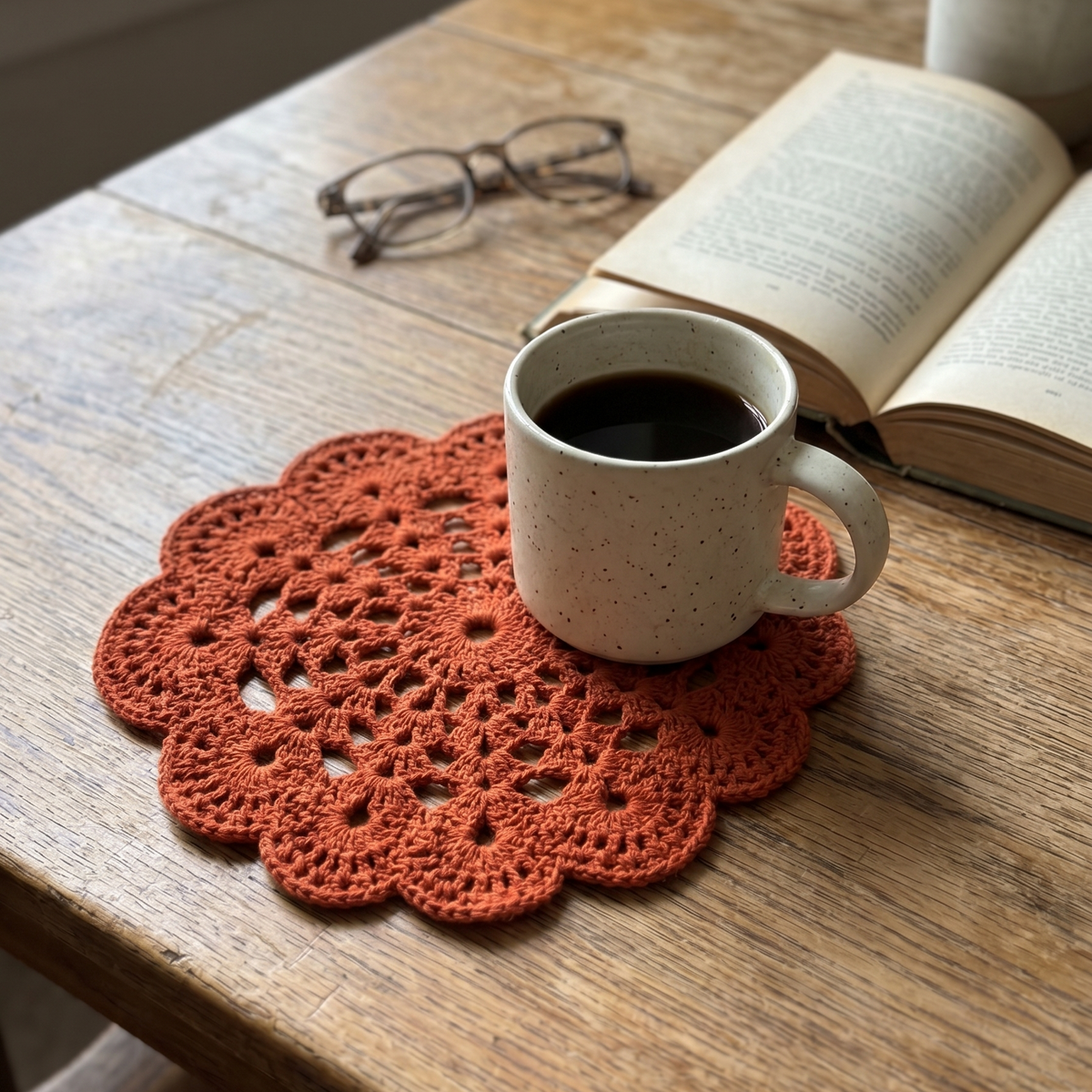 Handmade Copper Brown Round Cotton Crochet Table Mat for Table Decor | 8 Inch