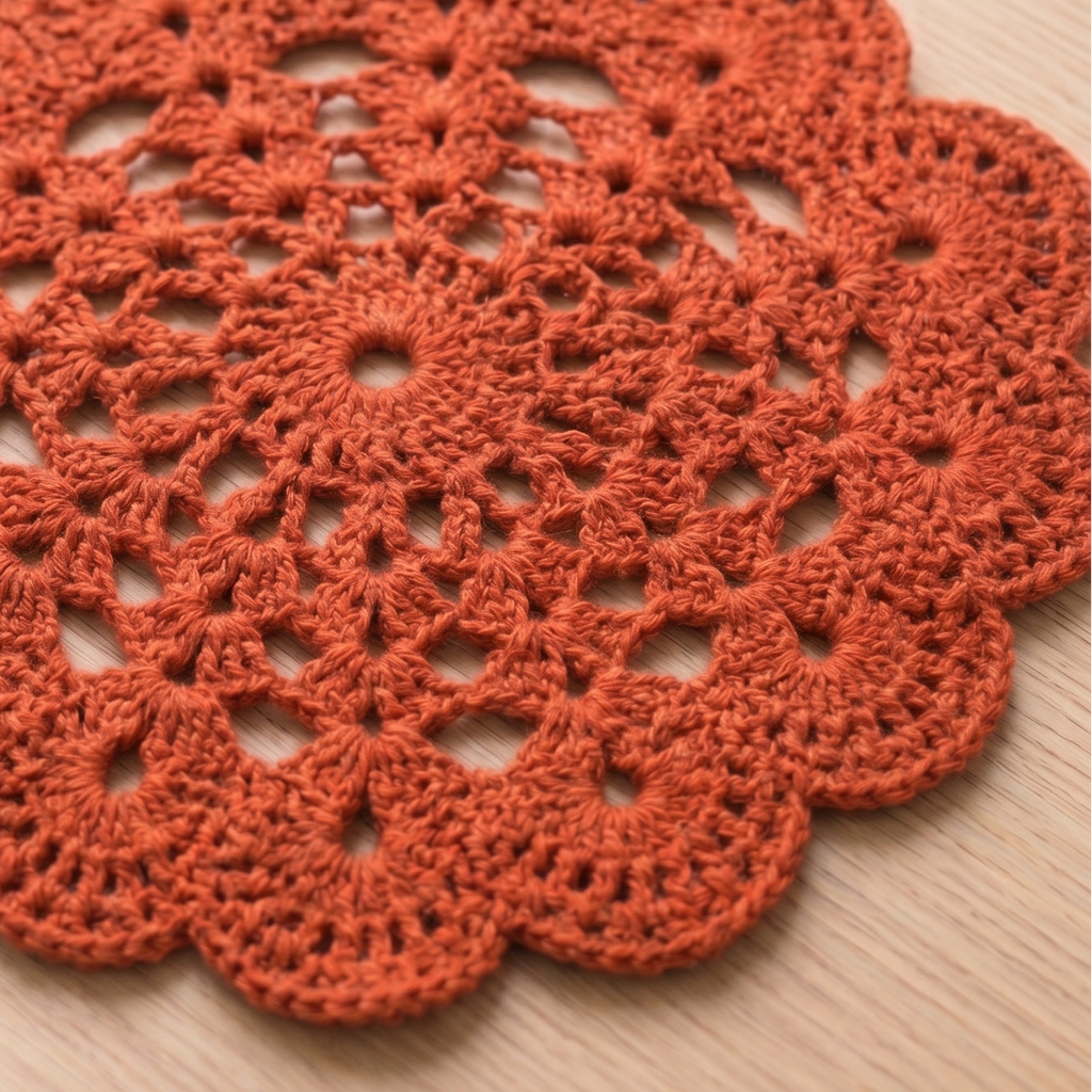 Handmade Copper Brown Round Cotton Crochet Table Mat for Table Decor | 8 Inch