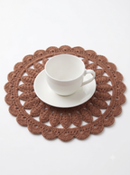 Handmade Brown Round Cotton Crochet Table Mat for Table Decor | 15 Inch