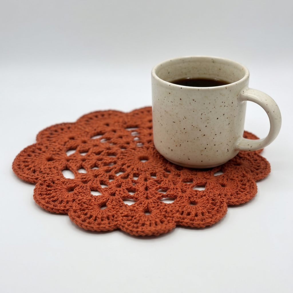 Handmade Copper Brown Round Cotton Crochet Table Mat for Table Decor | 8 Inch