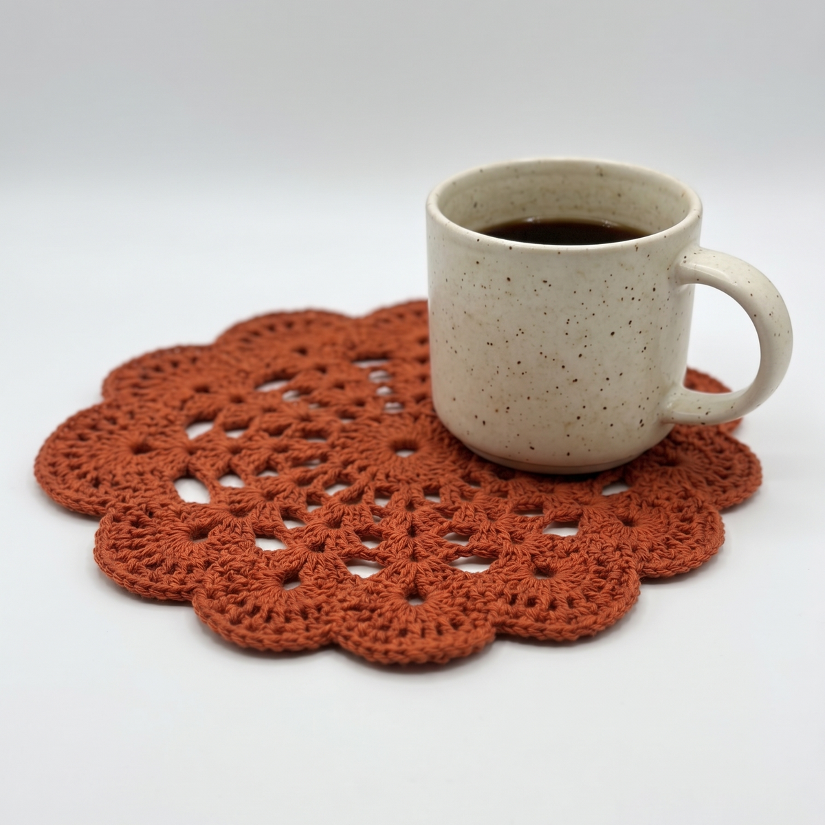 Handmade Copper Brown Round Cotton Crochet Table Mat for Table Decor | 8 Inch
