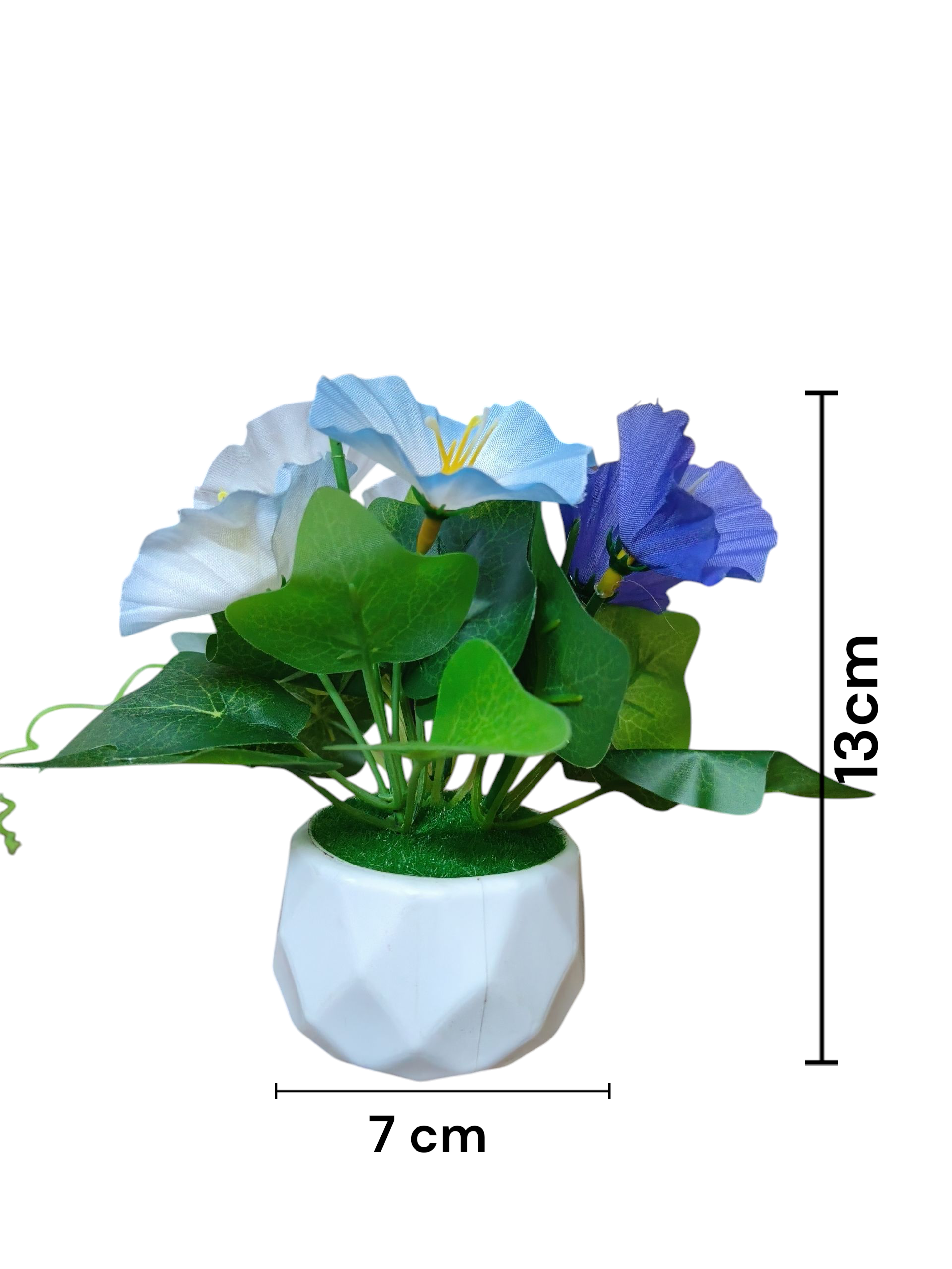 Set of 4 pots Diamond cut design Pots, with morning glory flowers