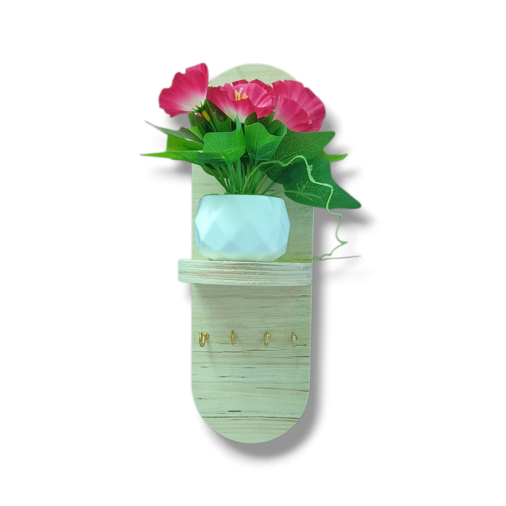 Key Hanger & Wall Decor Shelf With Flower Pot