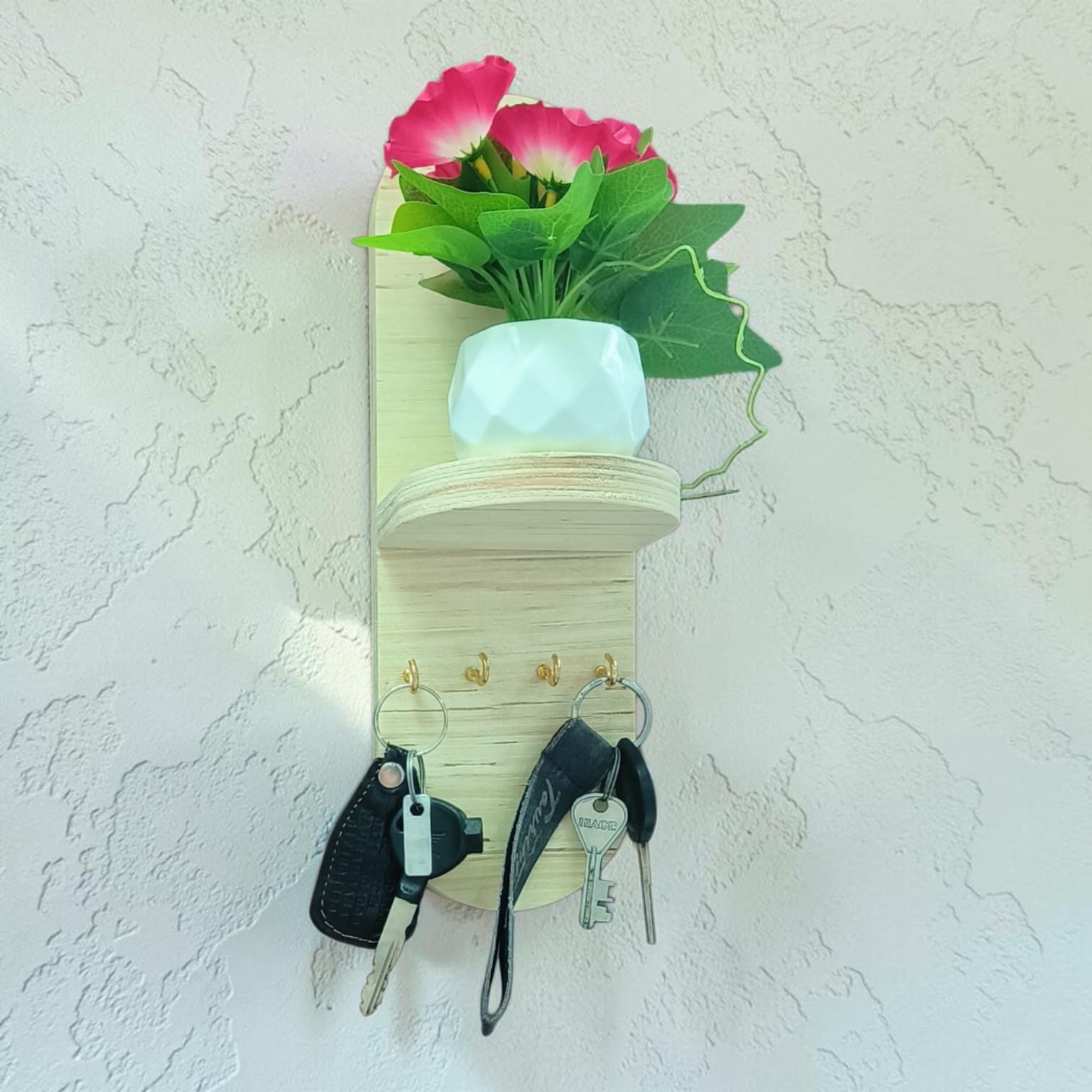 Key Hanger & Wall Decor Shelf With Flower Pot