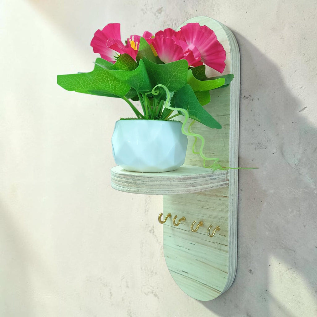 Key Hanger & Wall Decor Shelf With Flower Pot