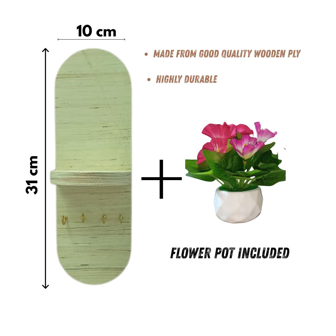 Key Hanger & Wall Decor Shelf With Flower Pot