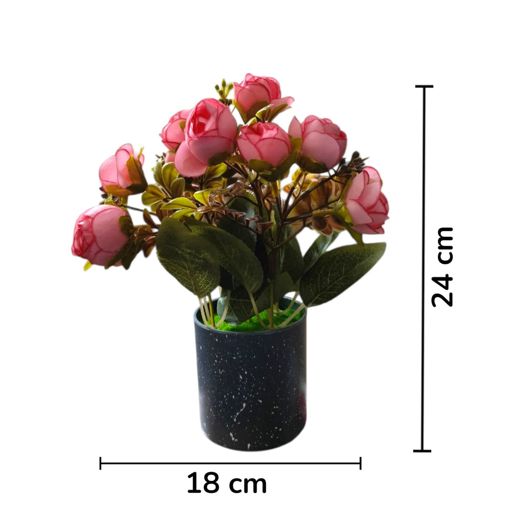 Set of 2: Artificial Peach & Dark Pink Mini Rose Buds in Speckled Pots
