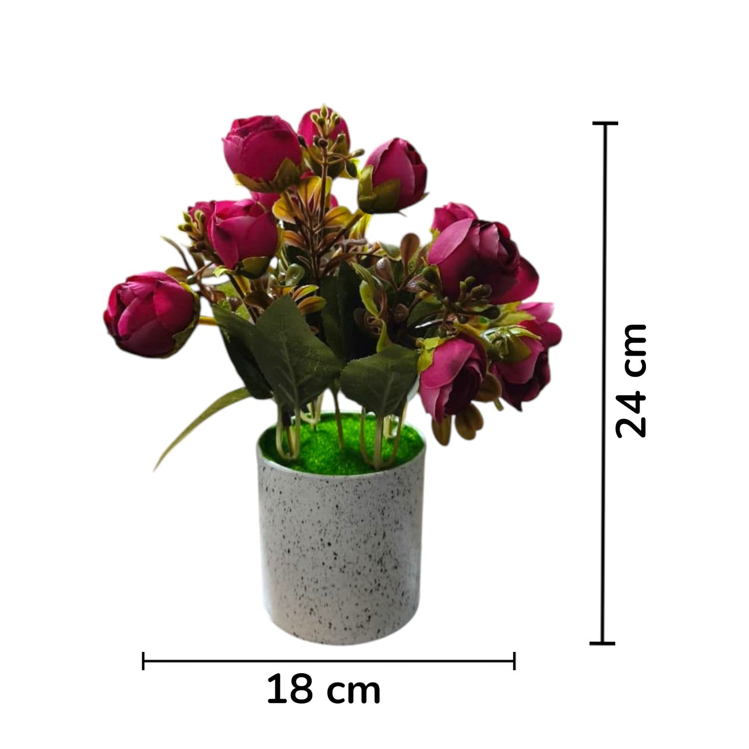Set of 2: Artificial Magenta & Deep Pink Mini Rose Buds in Speckled Pots