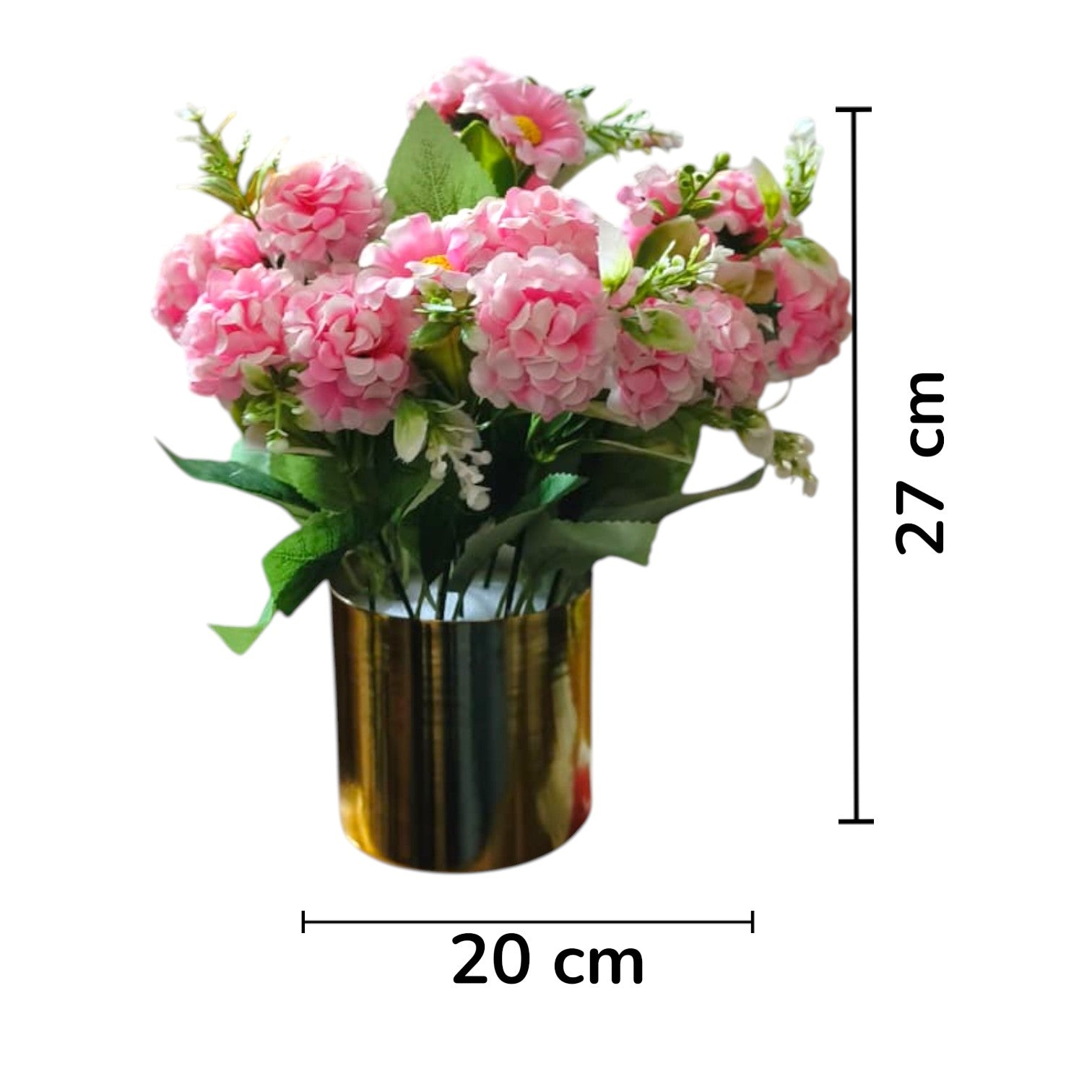Artificial Pink Carnations in Gold Metal Pot