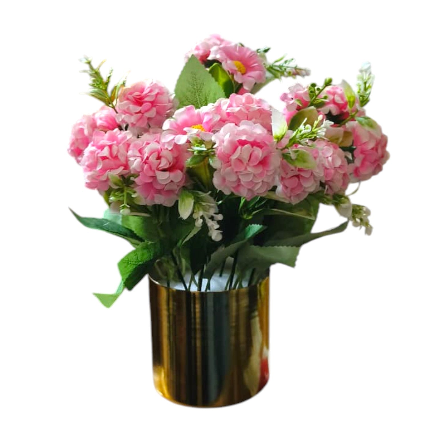 Artificial Pink Carnations in Gold Metal Pot