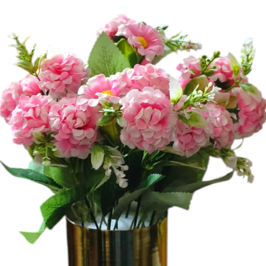 Artificial Pink Carnations in Gold Metal Pot