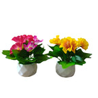 Set of 2: Artificial Pink & Yellow Morning Glories in Diamond-Cut Pots