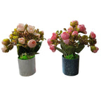 Set of 2: Artificial Peach & Dark Pink Mini Rose Buds in Speckled Pots