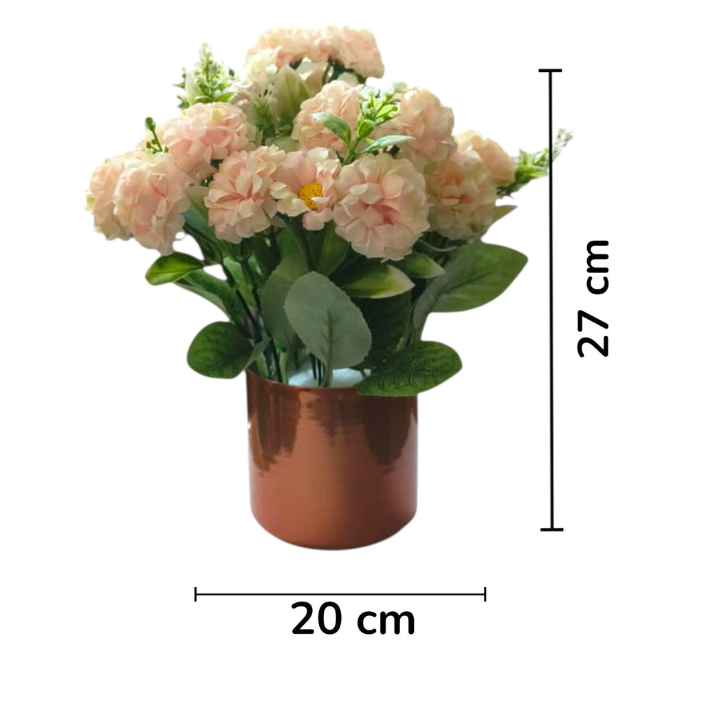 Artificial Peach Blossoms in Copper Metal Pot