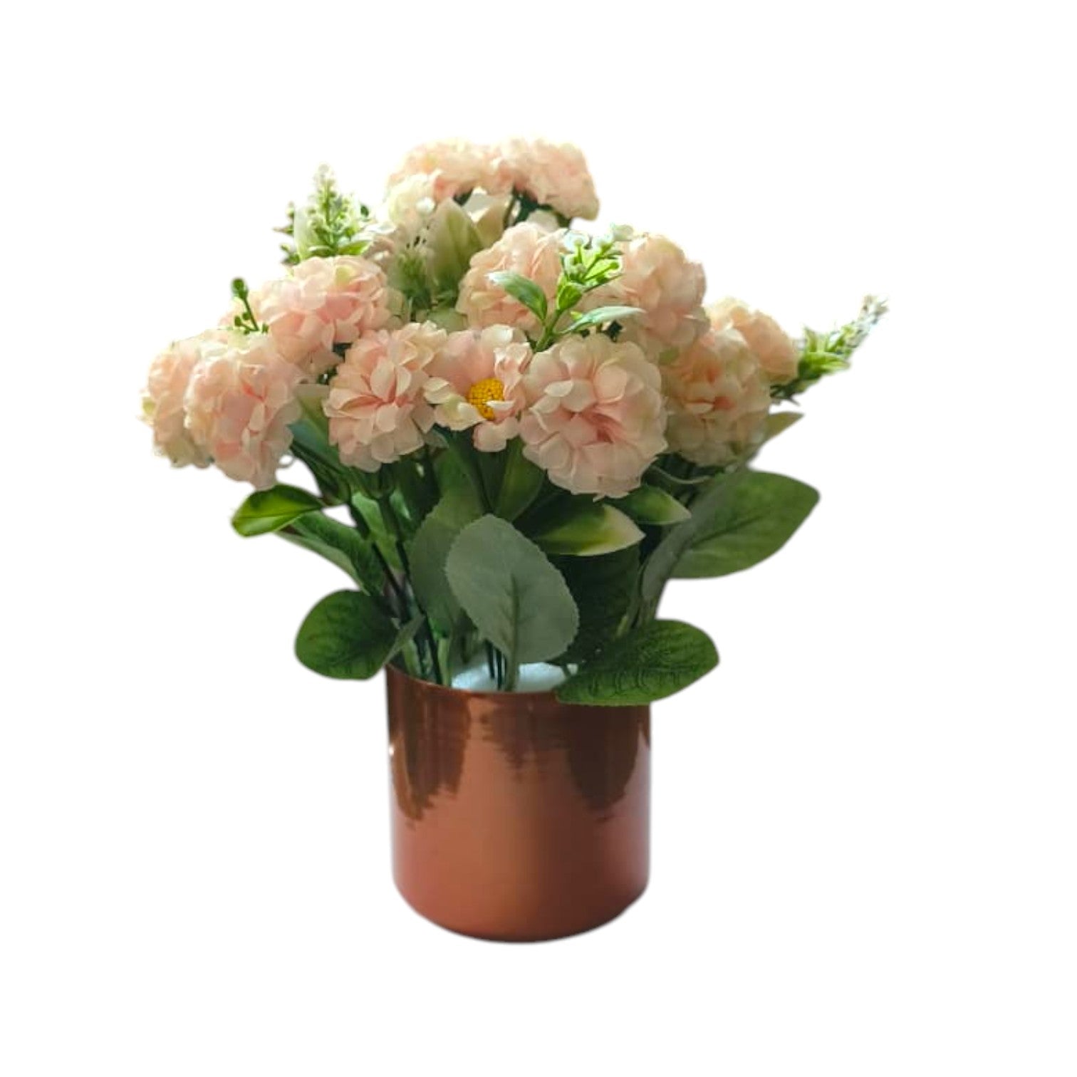 Artificial Peach Blossoms in Copper Metal Pot