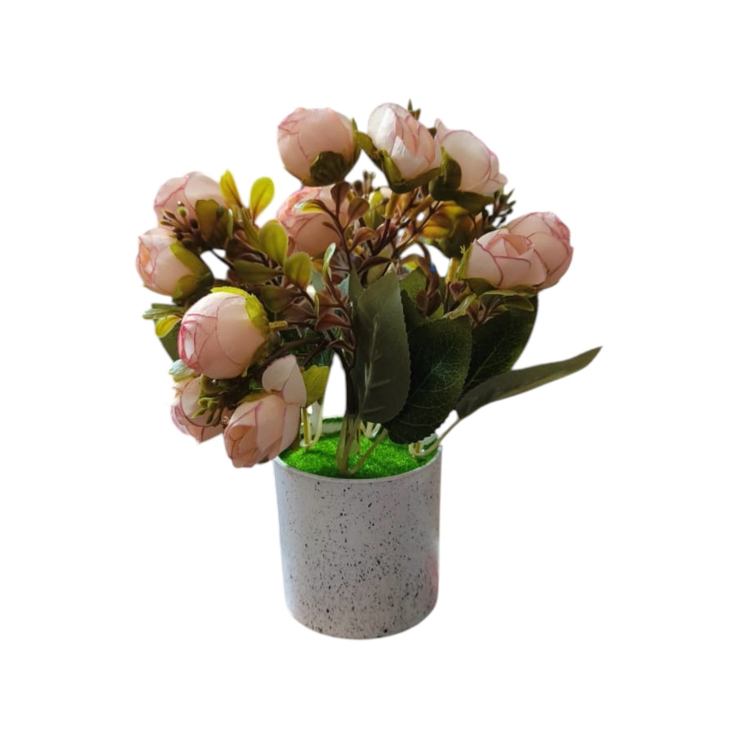 Set of 2: Artificial Peach & Dark Pink Mini Rose Buds in Speckled Pots