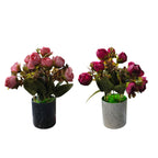 Set of 2: Artificial Magenta & Deep Pink Mini Rose Buds in Speckled Pots