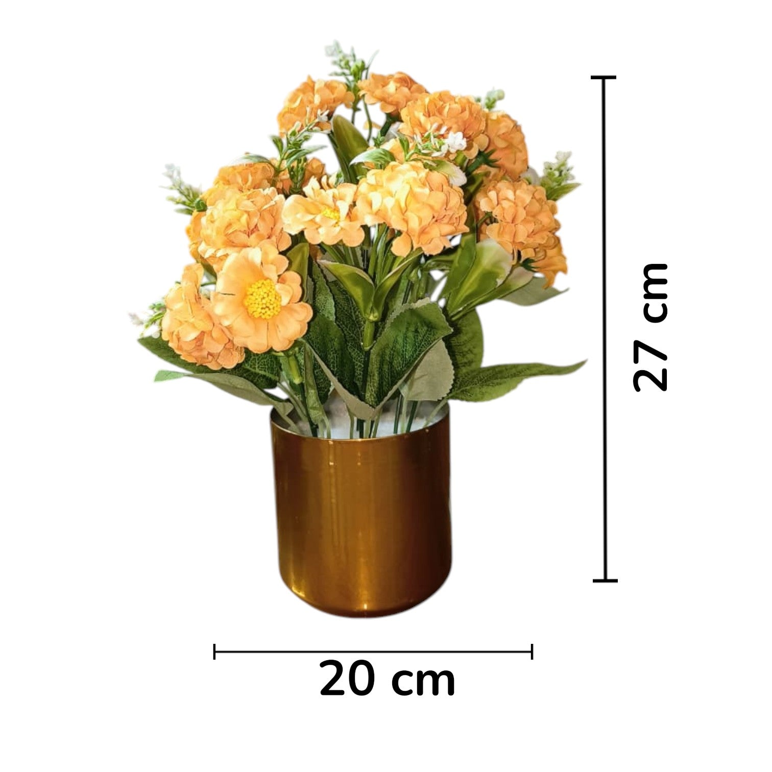 Artificial Yellow Blossoms in Gold Metal Pot